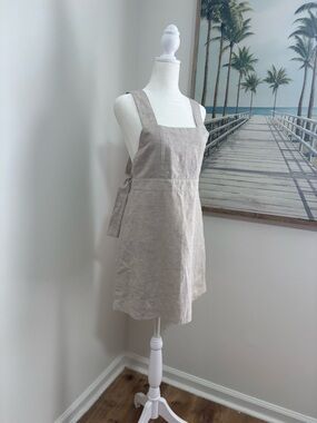 CAPULET Linen Square-Neck Apron Dress in Light Beige